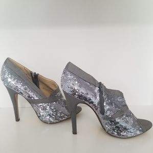 Silver Sequin Peep Open Toe Heels